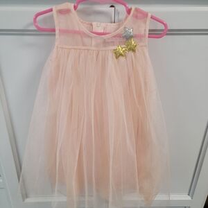 POPATU Dress Size 3T Pink Tulle Layers Sleeveless Gold And Silver Stars Shimmery